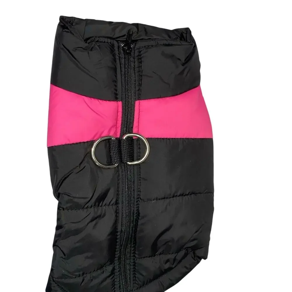 Dog Jacket Medium Black Pink Puffer Coat Warm Quilted Pet‎ Jacket Zip Vest